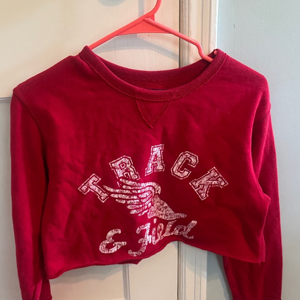 Vintage 1989 Place Cropped Red Graphic Track & Field Sweatshirt